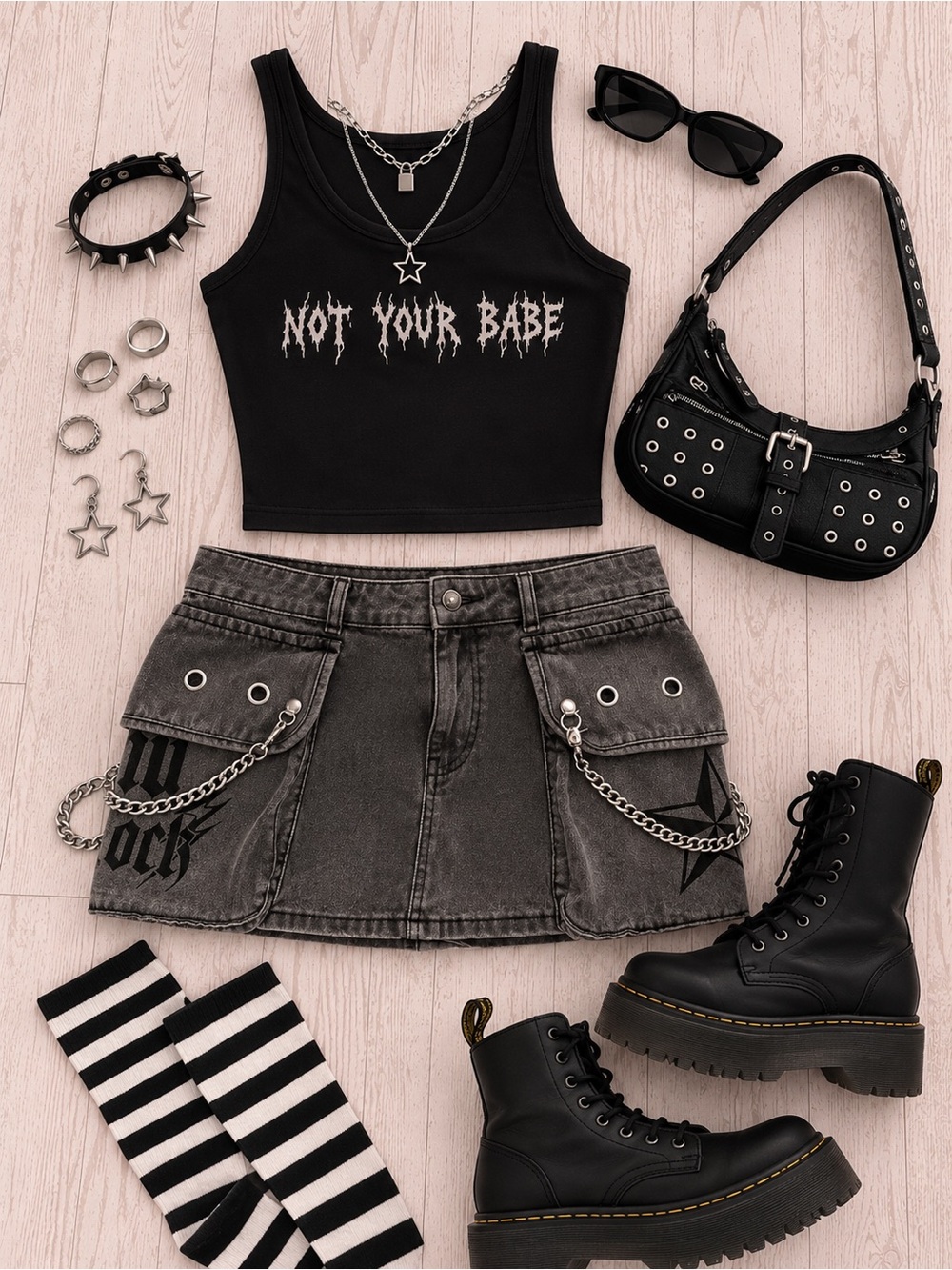 Hot Topic You Suck Grommet Grey Denim Chain Mini Skirt S/M Y2K Punk
